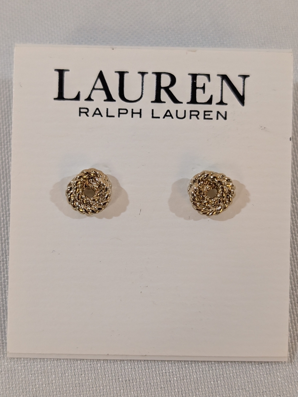 Lauren Ralph Lauren Gold Tone Earrings Braided Love Knot - Picture 4 of 4